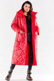 Long Quilted Coat with Pockets and Large Hood