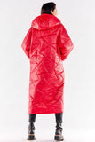 Long Quilted Coat with Pockets and Large Hood