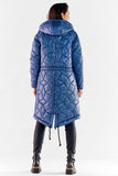 Quilted Hooded Rain Jacket with Drawstring Waist