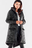 Quilted Hooded Rain Jacket with Drawstring Waist
