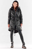 Quilted Hooded Rain Jacket with Drawstring Waist