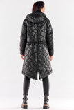 Quilted Hooded Rain Jacket with Drawstring Waist