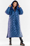 Quilted Hooded Coat with Ribbed Sleeves and Slit Design