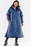 Quilted Hooded Coat with Ribbed Sleeves and Slit Design
