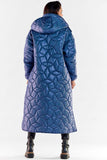 Quilted Hooded Coat with Ribbed Sleeves and Slit Design