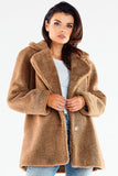 Hip-Length Insulated Fur Coat with Decorative Buttons