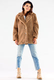 Hip-Length Insulated Fur Coat with Decorative Buttons
