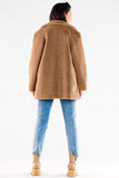 Hip-Length Insulated Fur Coat with Decorative Buttons