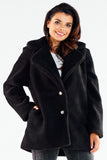 Hip-Length Insulated Coat with Decorative Buttons and Pockets