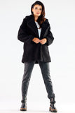 Hip-Length Insulated Coat with Decorative Buttons and Pockets