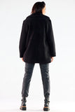 Hip-Length Insulated Coat with Decorative Buttons and Pockets