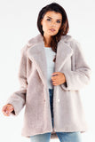 Hip-Length Insulated Fur Coat with Decorative Buttons