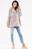 Hip-Length Insulated Fur Coat with Decorative Buttons