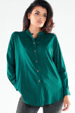 Elegant Long Sleeve Stand-Up Button Shirt with Extended Back