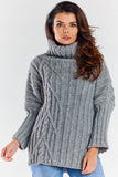 Warm Turtleneck Sweater with Plaid Embellishments and Slits