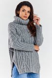Warm Turtleneck Sweater with Plaid Embellishments and Slits