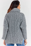 Warm Turtleneck Sweater with Plaid Embellishments and Slits