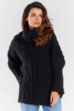 Warm Long Sleeve Turtleneck Sweater with Plaid Details