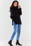 Warm Long Sleeve Turtleneck Sweater with Plaid Details
