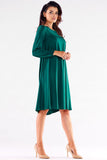Elegant Trapezoidal Dress with Extended Back and Long Sleeves