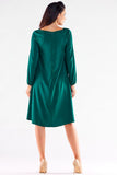 Elegant Trapezoidal Dress with Extended Back and Long Sleeves