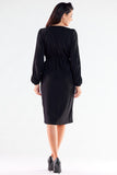 Feminine Long-Sleeved Dress with V Neckline and Slit