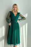 Chic Midi Dress with Flared Layered Skirt and Mesh Details
