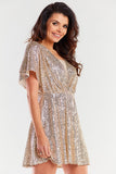 Flared Back-Tear Dress with Loose Sleeves and Zipper