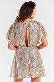 Flared Back-Tear Dress with Loose Sleeves and Zipper