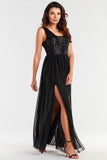 Elegant Open Back Sequined Dress with Mesh Details
