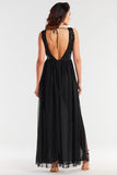 Elegant Open Back Sequined Dress with Mesh Details