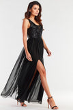 Elegant Open Back Sequined Dress with Mesh Details