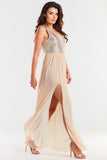 Elegant Open Back Sequin Dress with Delicate Mesh Details