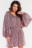 Loose Short Dress with Wide Sleeves and Elastic Waist