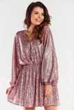 Loose Short Dress with Wide Sleeves and Elastic Waist
