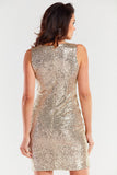 V-Neck Fitted Dress with Darts and Zipper Closure