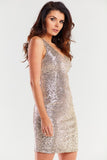 V-Neck Fitted Dress with Darts and Zipper Closure