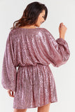 Loose Short Dress with Wide Sleeves and Elastic Waist
