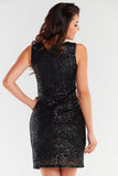 V-Neck Fitted Dress with Darts and Zipper Back