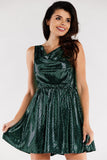 Ruffled Neckline Flared Dress with Elastic Waist