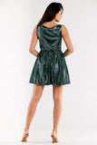 Ruffled Neckline Flared Dress with Elastic Waist