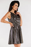 Short Flared Dress with Ruffled Neckline and Elastic Waist