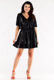 Flared Short Sleeve Dress with Sweetheart Neckline