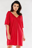 V-Neck Loose Dress with Short Sleeves - Made in Poland