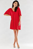 V-Neck Loose Dress with Short Sleeves - Made in Poland