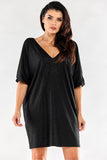 V-Neck Loose Dress with Short Sleeves and Elastic Lining
