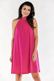 Flared Dress with Decorative Neckline and Buttoned Collar