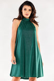Flared Dress with Decorative Neckline and Buttoned Collar