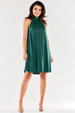 Flared Dress with Decorative Neckline and Buttoned Collar