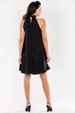Flared Dress with Decorative Neckline and Buttoned Collar